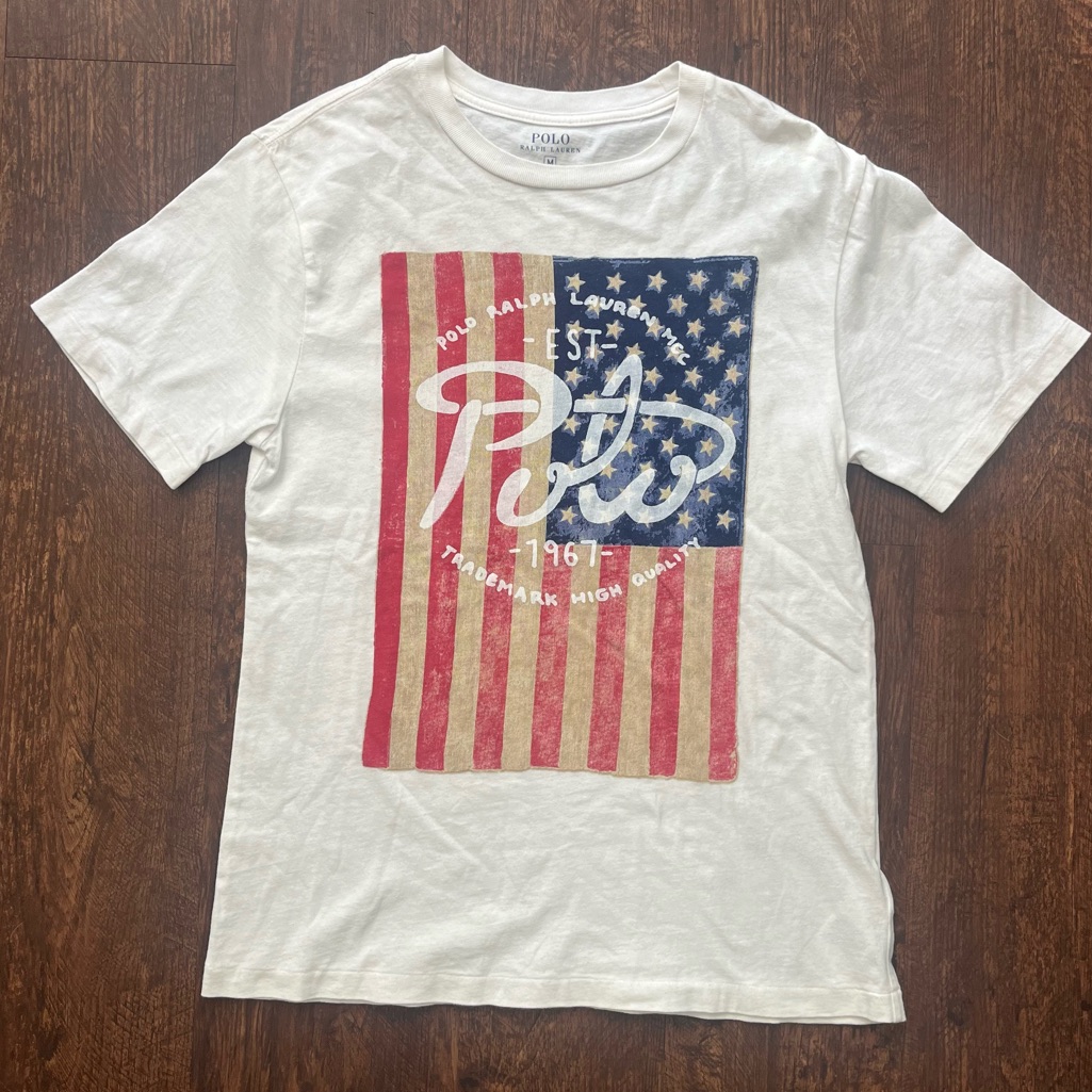 Polo Ralph Lauren Classic White Tee Logo Polo Usa Flag Medium